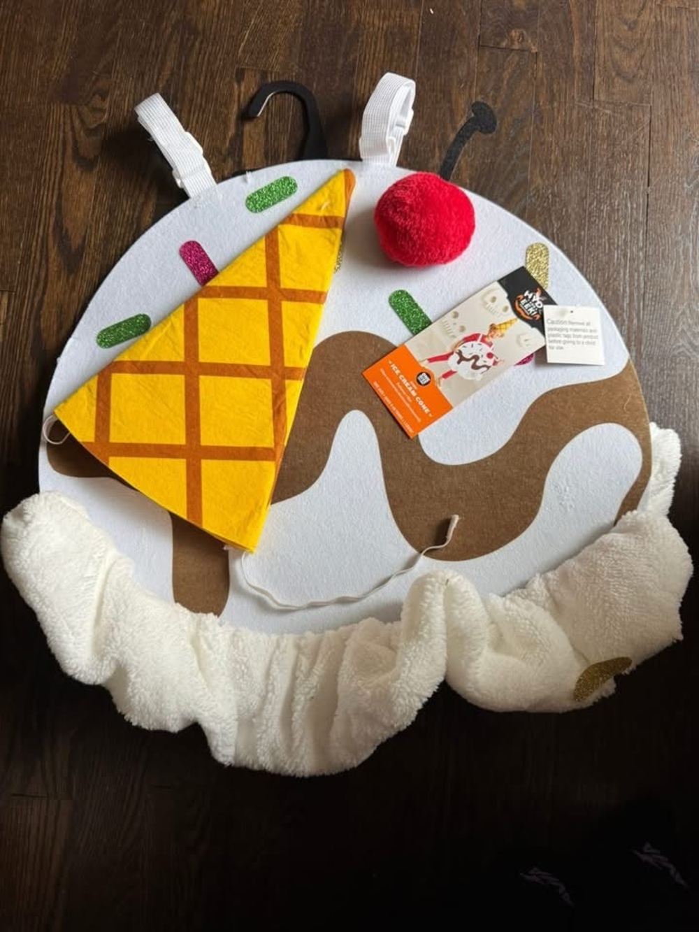 Kids Ice Cream Sundae Costume - White, Brown, Yellow & Red